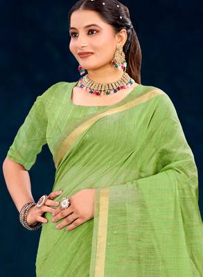 green woven cotton saree with blouse 2