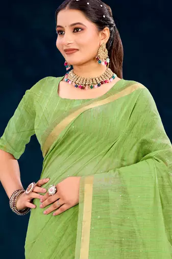 green woven cotton saree with blouse
