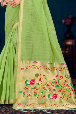 green woven cotton saree with blouse 3