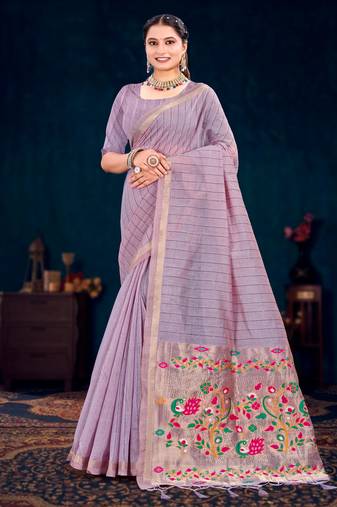 lavender woven cotton saree with blouse