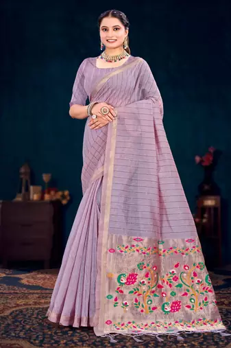 lavender woven cotton saree with blouse