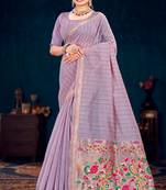 lavender woven cotton saree with blouse