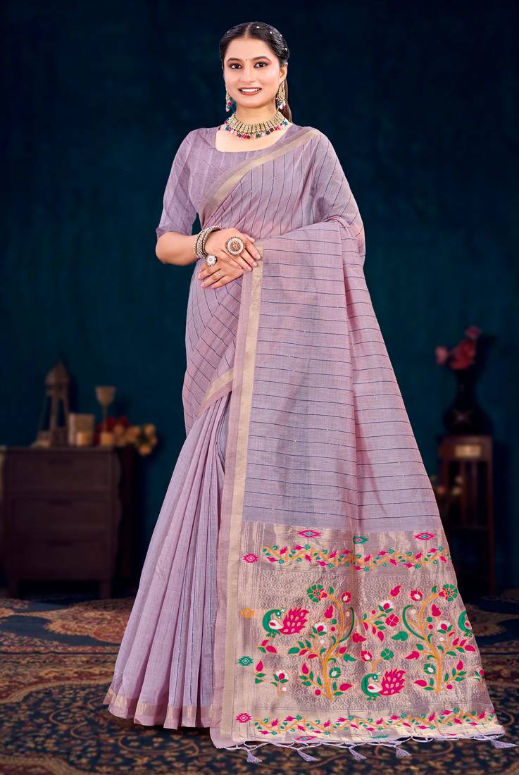 lavender woven cotton saree with blouse
