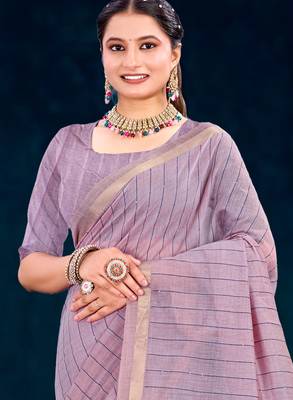 lavender woven cotton saree with blouse 2