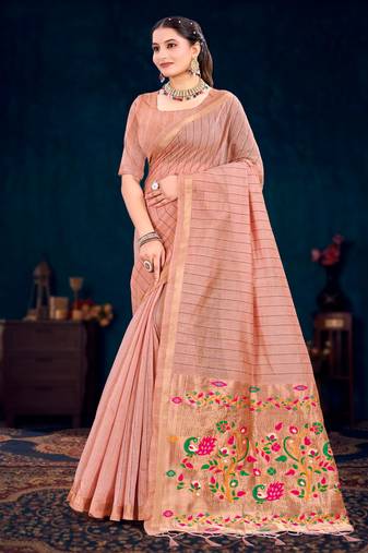 peach woven cotton saree with blouse