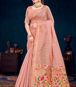peach woven cotton saree with blouse