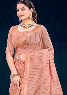 peach woven cotton saree with blouse 2