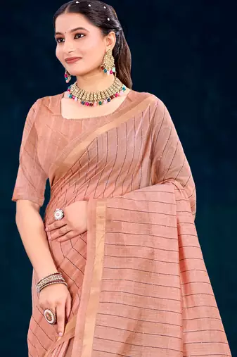 peach woven cotton saree with blouse