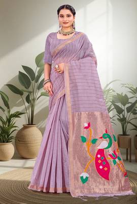lavender woven cotton saree with blouse 1