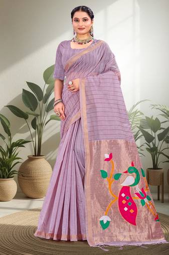 lavender woven cotton saree with blouse
