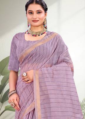 lavender woven cotton saree with blouse 2