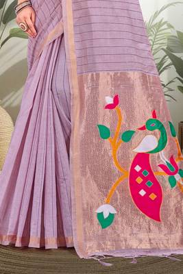 lavender woven cotton saree with blouse 3