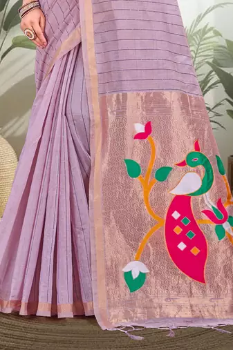 lavender woven cotton saree with blouse