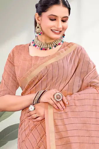 peach woven cotton saree with blouse