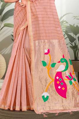 peach woven cotton saree with blouse 3