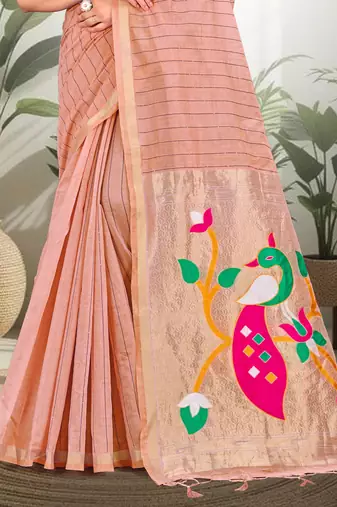 peach woven cotton saree with blouse