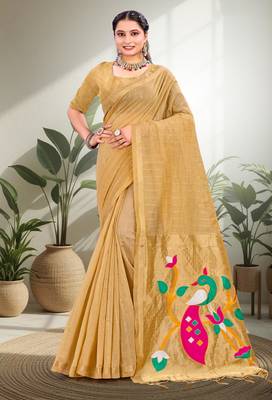 mustard woven cotton saree with blouse 1