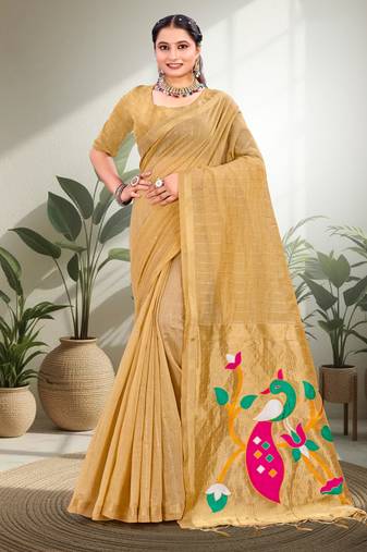 mustard woven cotton saree with blouse