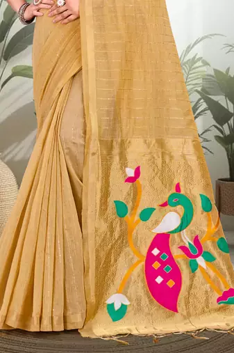 mustard woven cotton saree with blouse