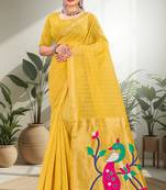yellow woven cotton saree with blouse