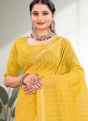 yellow woven cotton saree with blouse 2