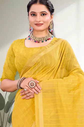yellow woven cotton saree with blouse