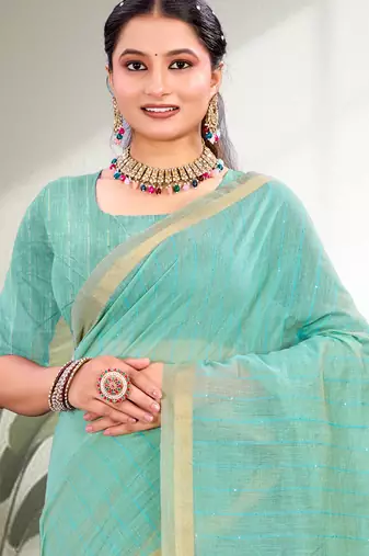 blue woven cotton saree with blouse