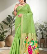 green woven cotton saree with blouse
