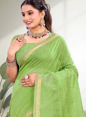 green woven cotton saree with blouse 2