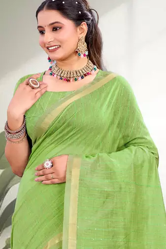 green woven cotton saree with blouse