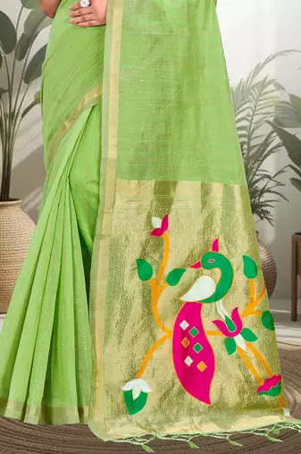 green woven cotton saree with blouse