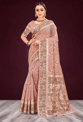 crimson woven cotton saree with blouse 1