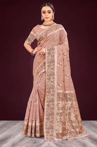 crimson woven cotton saree with blouse