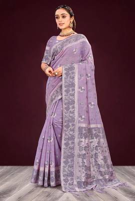 lavender woven cotton saree with blouse 1