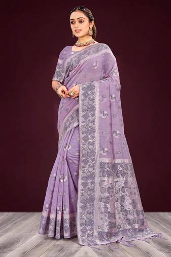 lavender woven cotton saree with blouse