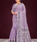 lavender woven cotton saree with blouse