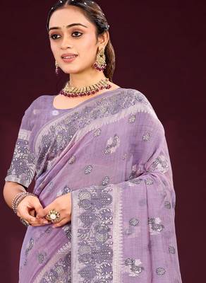 lavender woven cotton saree with blouse 2