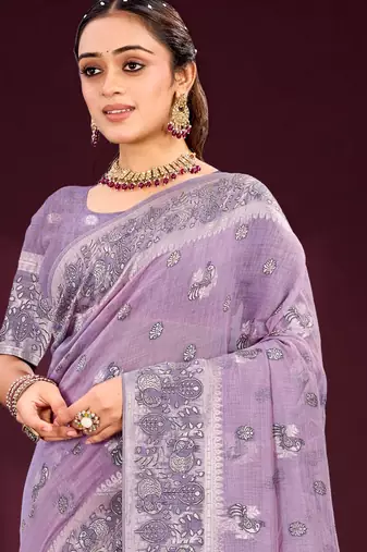lavender woven cotton saree with blouse