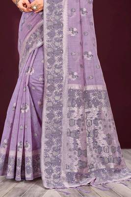 lavender woven cotton saree with blouse 3