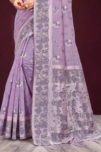 lavender woven cotton saree with blouse