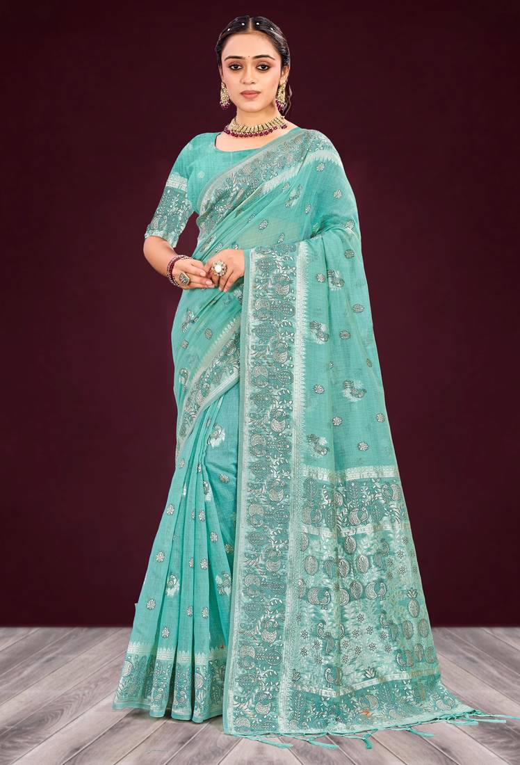 mauve woven cotton saree with blouse
