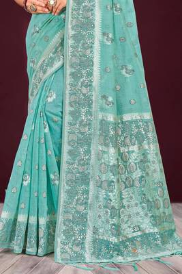 mauve woven cotton saree with blouse 3