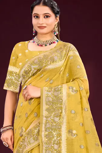 mustard woven cotton saree with blouse