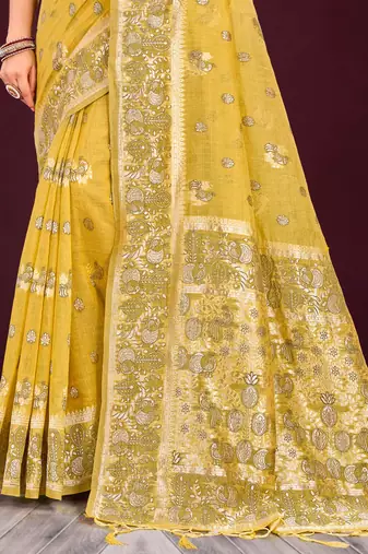 mustard woven cotton saree with blouse