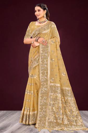 gold woven cotton saree with blouse