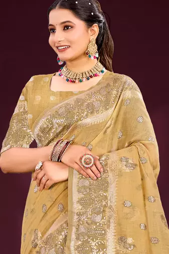 gold woven cotton saree with blouse