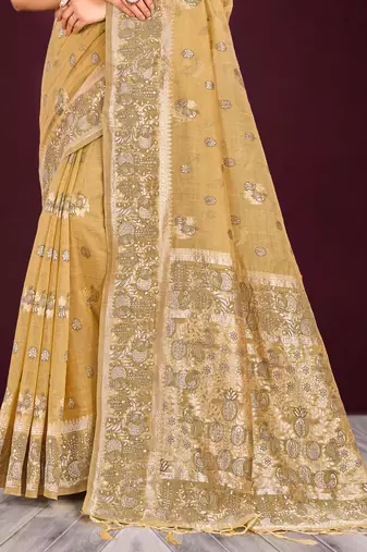 gold woven cotton saree with blouse