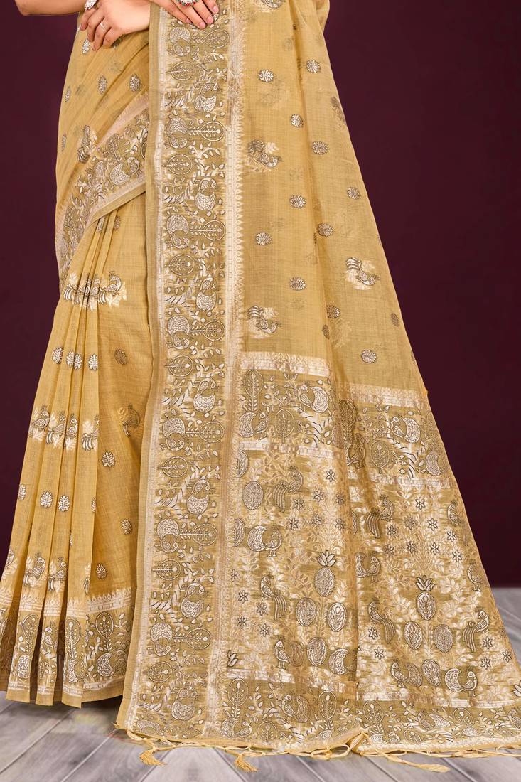 gold woven cotton saree with blouse