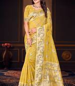 mustard woven cotton saree with blouse