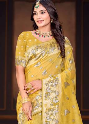 mustard woven cotton saree with blouse 2